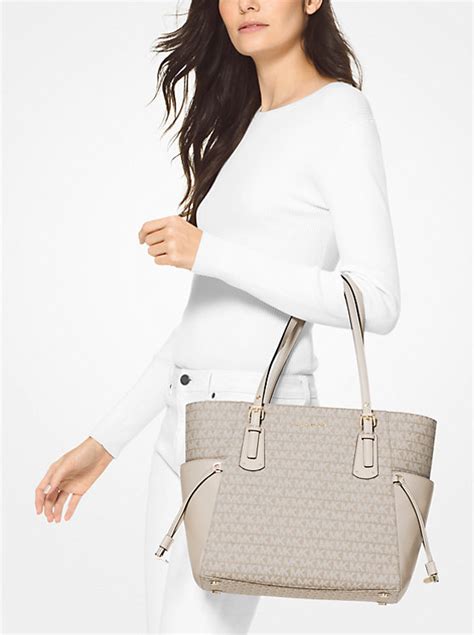 michael kors voyager small logo jacquard tote bag|Michael Kors saffiano tote large.